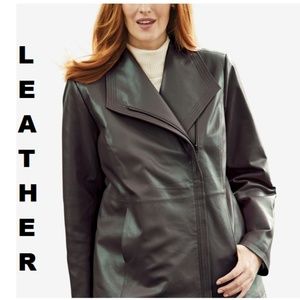 NWT Black Genuine Leather Moto Jacket Plus Size 18 with asymmetrical front